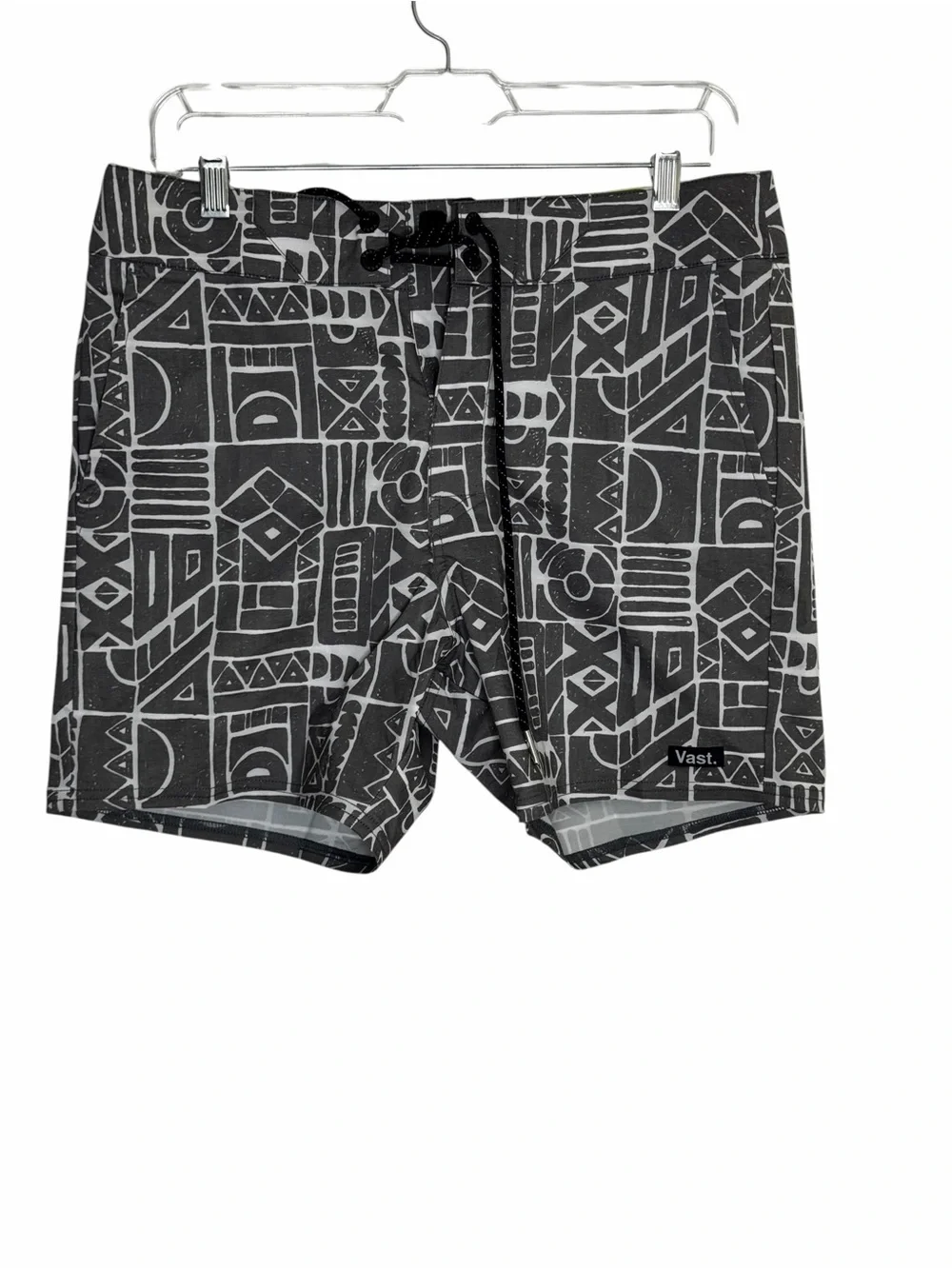 Vast Men's African Stone Geo-Print Swim Trunks, gray, 30, NWOT